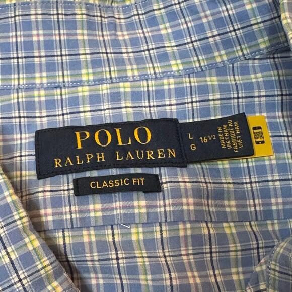 Polo Ralph Lauren Blue Plaid Button Down Shirt sz L (16.5) Pony Logo - Picture 5 of 9